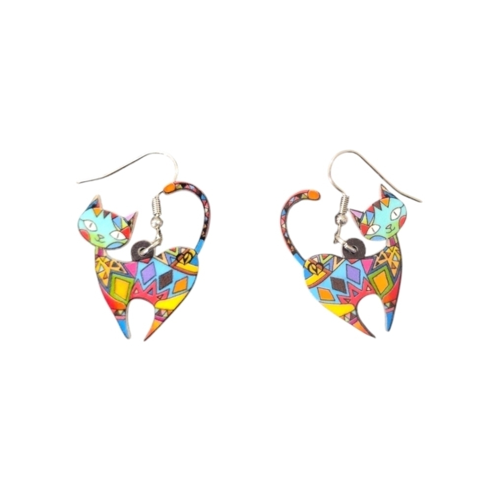 Cute Multi Color Acrylic Cat Dangle Earrings